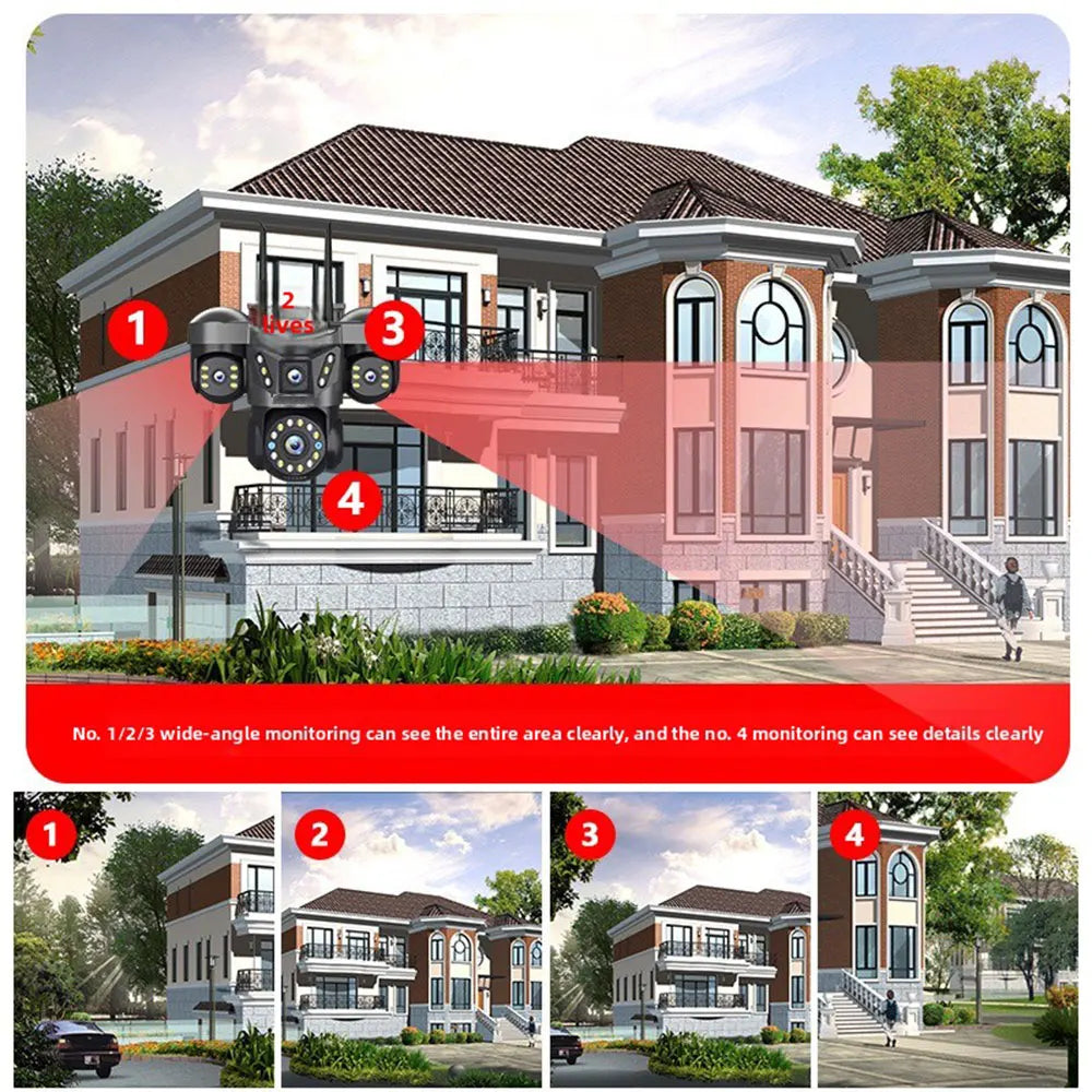 10K 20MP UHD Outdoor WiFi IP Camera Four Len Four Screen 360° 16X Zoom PTZ Security Cam Auto Tracking CCTV Wireless Surveillance