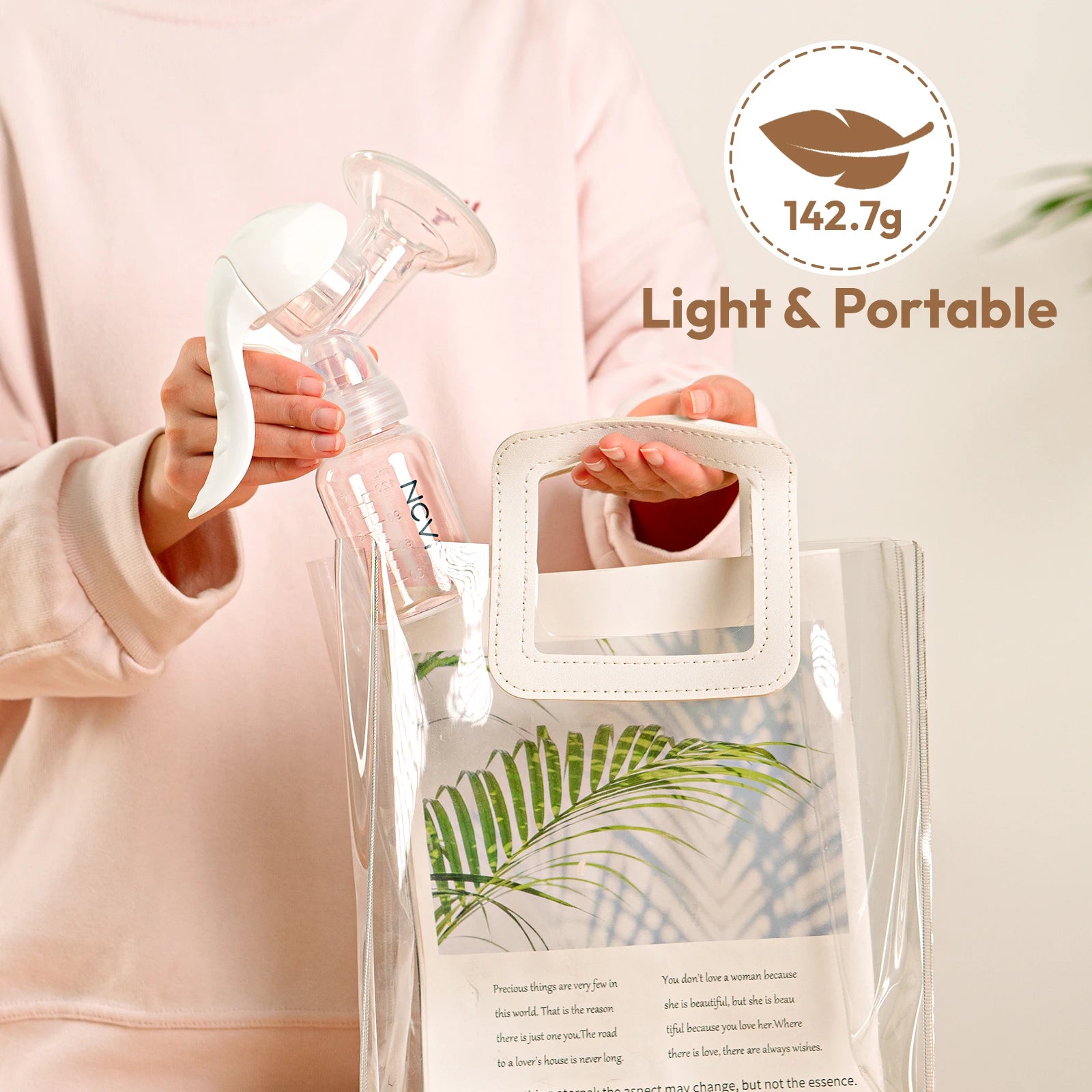 NCVI Manual Breast Pump, White Anti Reflux Design, Silent 2-Level Suction Selection, 4oz ,20mm Silicone Soft Flange,BPA Free