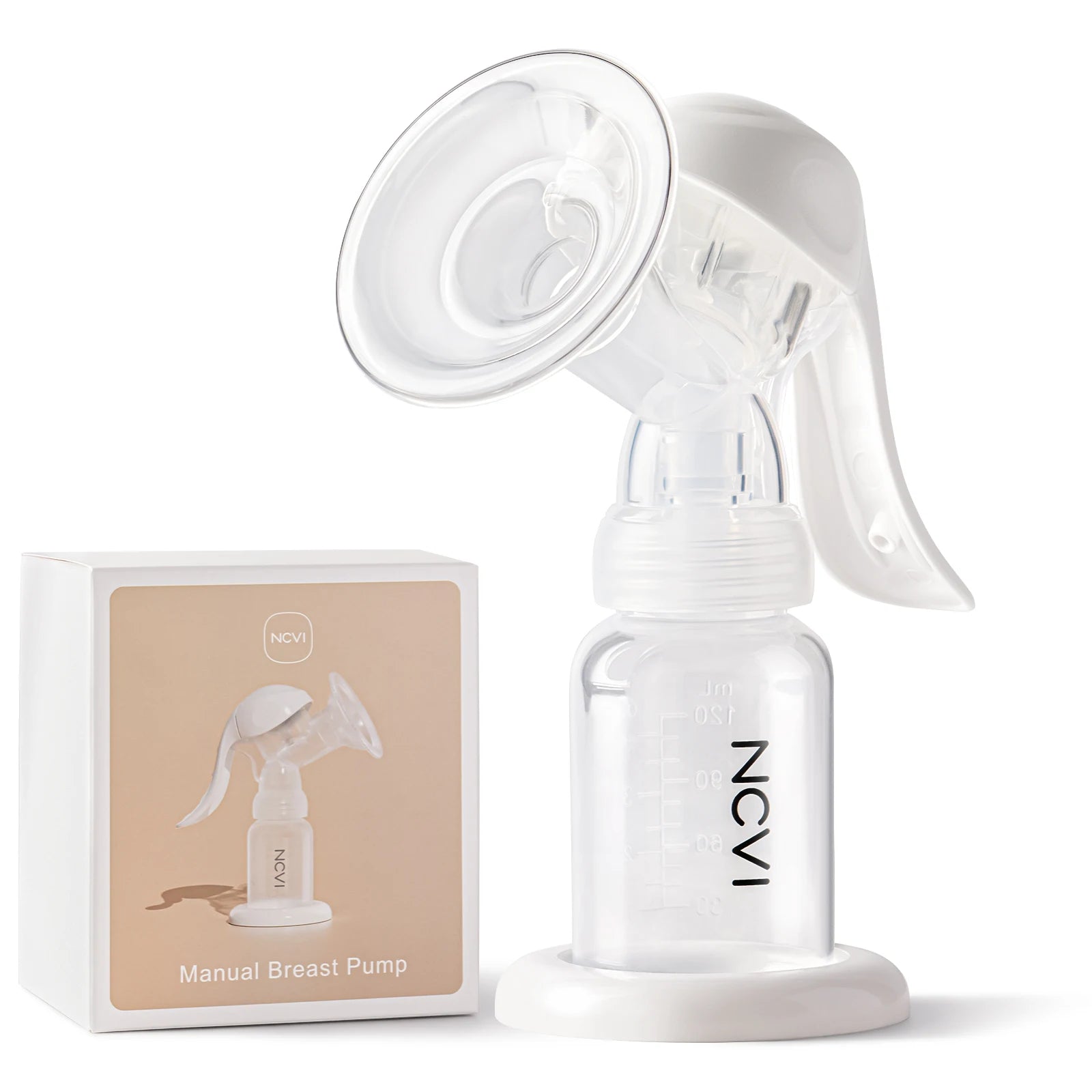 NCVI Manual Breast Pump, White Anti Reflux Design, Silent 2-Level Suction Selection, 4oz ,20mm Silicone Soft Flange,BPA Free