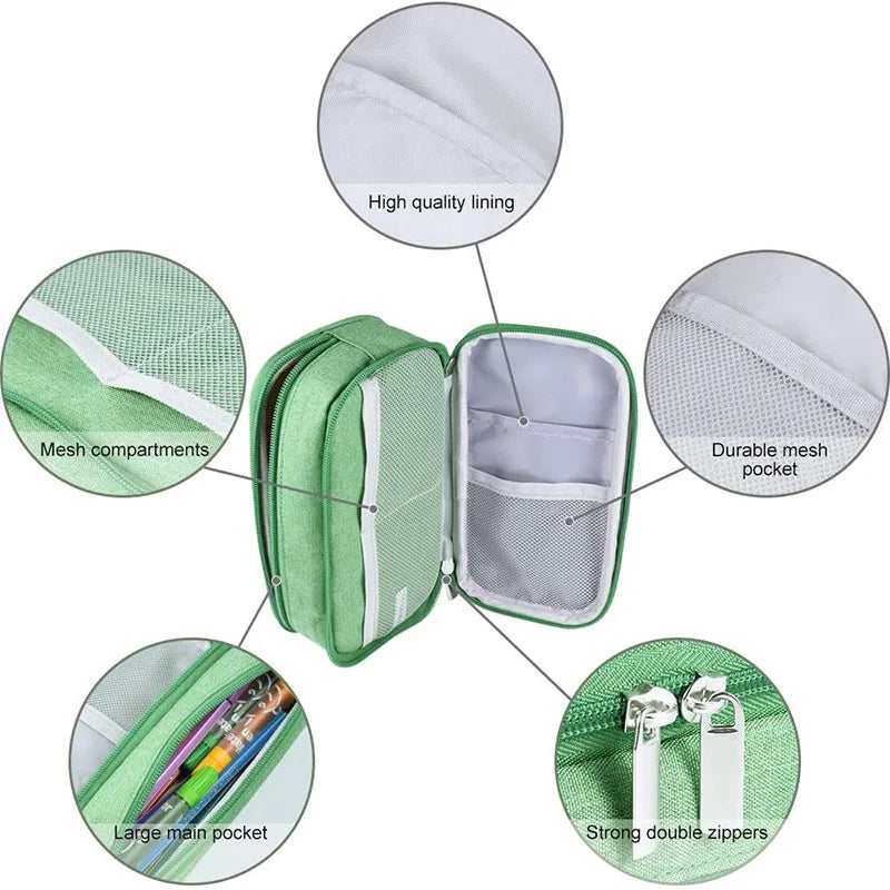 Big Capacity 3 Rooms Pencil Case Storage Bag Pen Pocket Zipper Canvas Storage Bag Learning Office Stationery Pencil Box