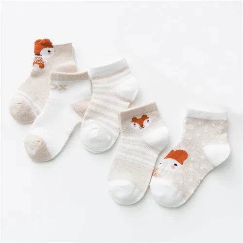 5Pairs/pack Baby Boys Girls Socks For Newborn Spring Summer Mesh Thin Cartoon Infant Toddler Girl Boy Socks For Baby 0-24Month