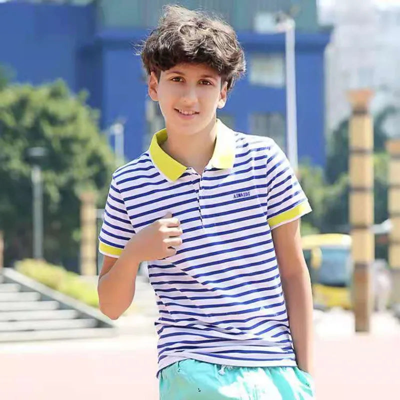 Summer Fashion 110-165 cm 4 6 8 10 12 14 Years Teenager Child 100% Pure Cotton Short Sleeve Stripe T-Shirt For Kids Baby Boy