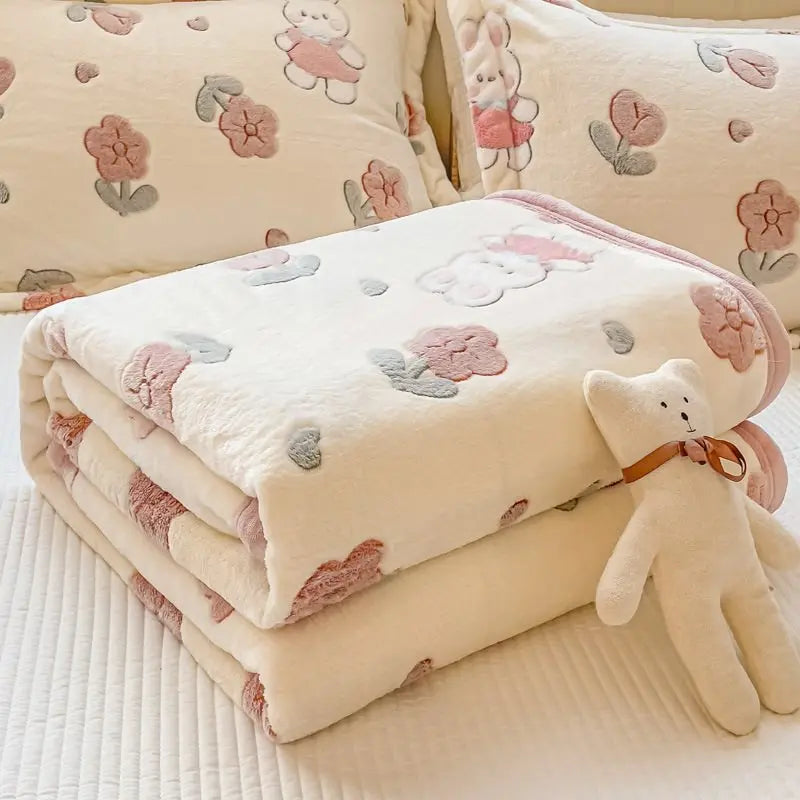 205 New Popular Double-Sided Coral Sherpa Flannel Blanket 100% Polyester Autumn Season Knitted Korean Style Festival Pattern