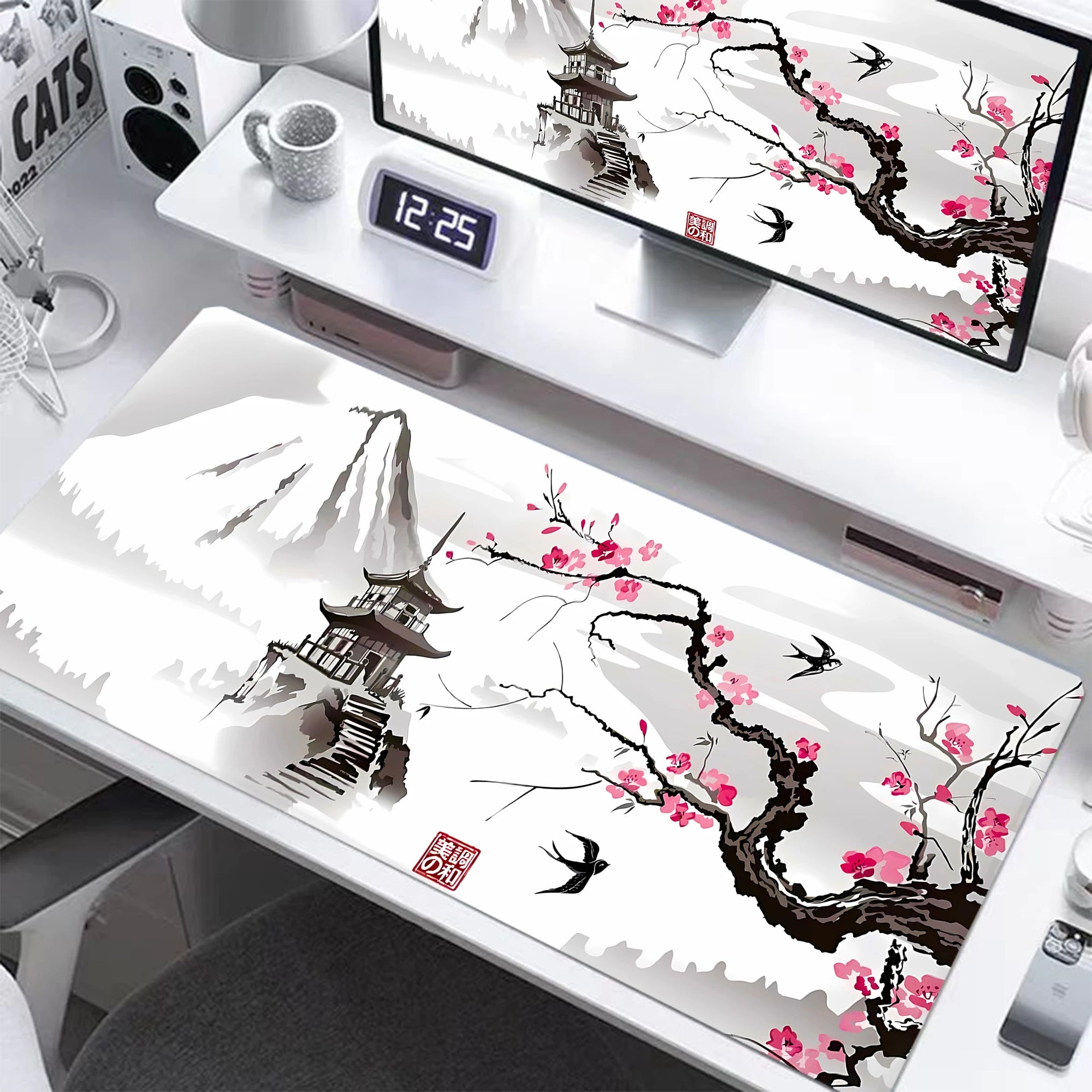 Dark Purple Cherry Blossom Desk Mat, Minimalist Japanese Aesthetic Large Extended Mouse Pad Smooth Surface Ordinateur Portable