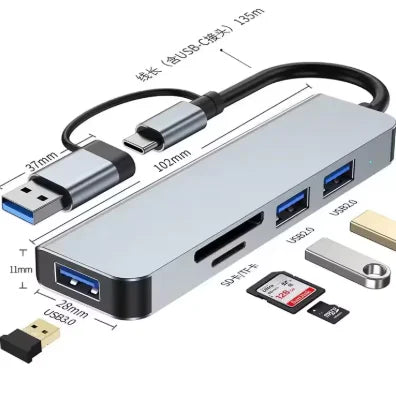 7 in 1 USB 3.0 Hub Dual Input USB Type C Splitter Multi Port USB Adapter With PD Charging for Laptop PC Phone