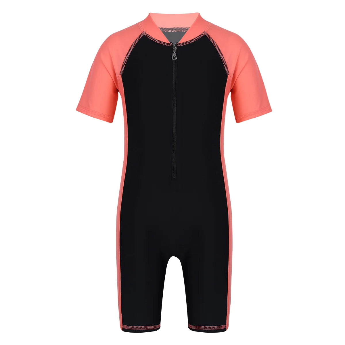 Kids Boys Girls One-piece Suits Rash Guards for Surfing Short Sleeves Zippered Shorty Wetsuits Swimsuit Swimwear Bathing Suits