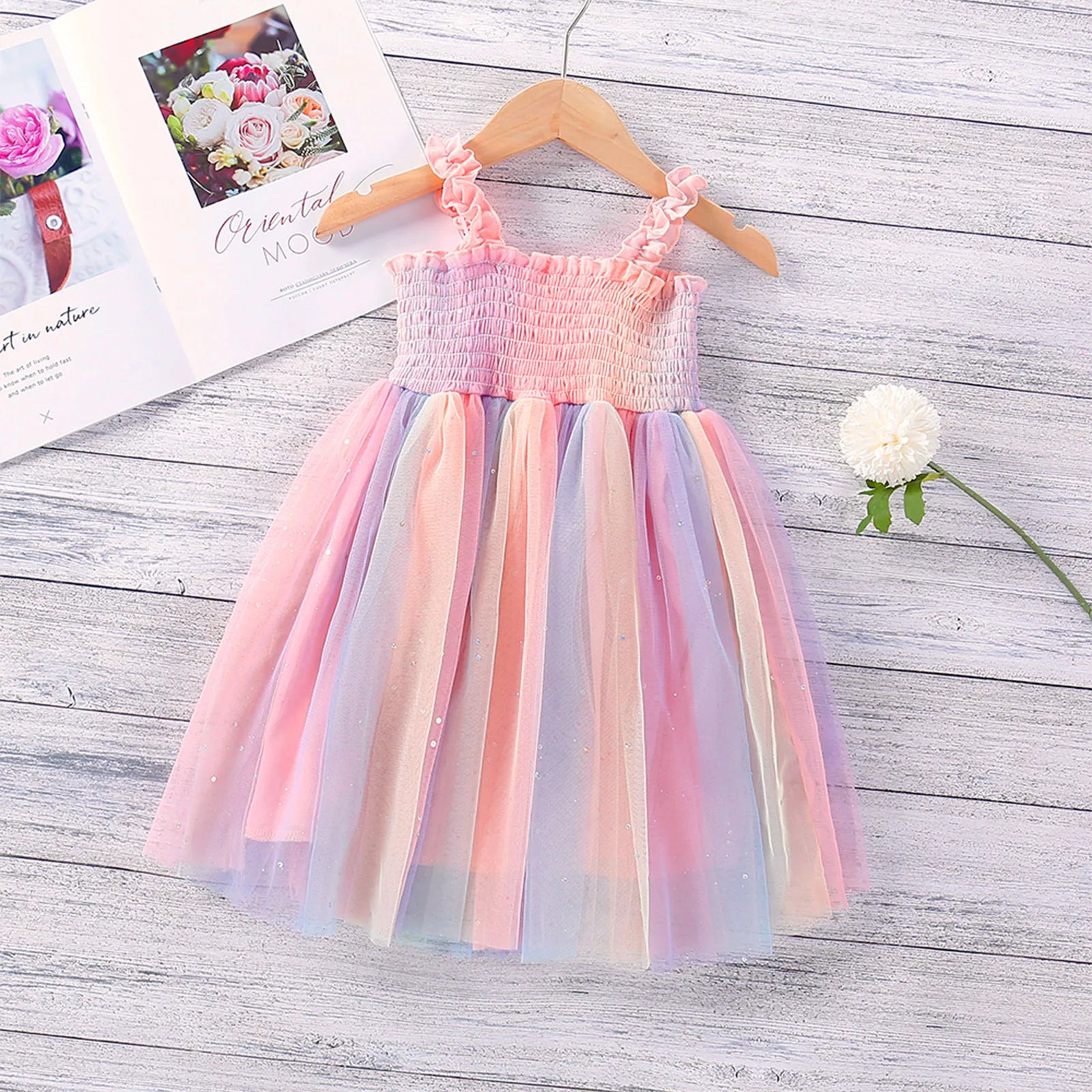 Citgeett Summer Kids Girls Suspender Dress Rainbow Mesh Slip Princess Travel Vacation Clothes