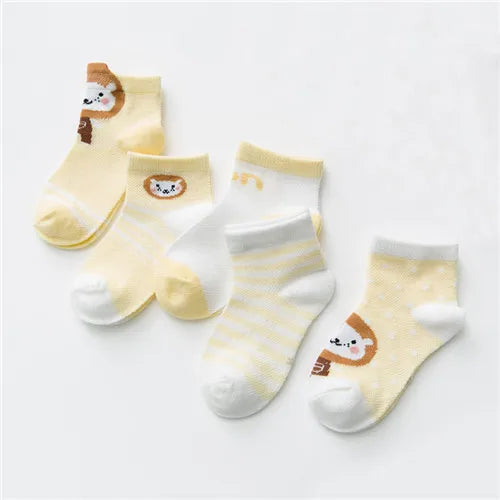 5Pairs/pack Baby Boys Girls Socks For Newborn Spring Summer Mesh Thin Cartoon Infant Toddler Girl Boy Socks For Baby 0-24Month