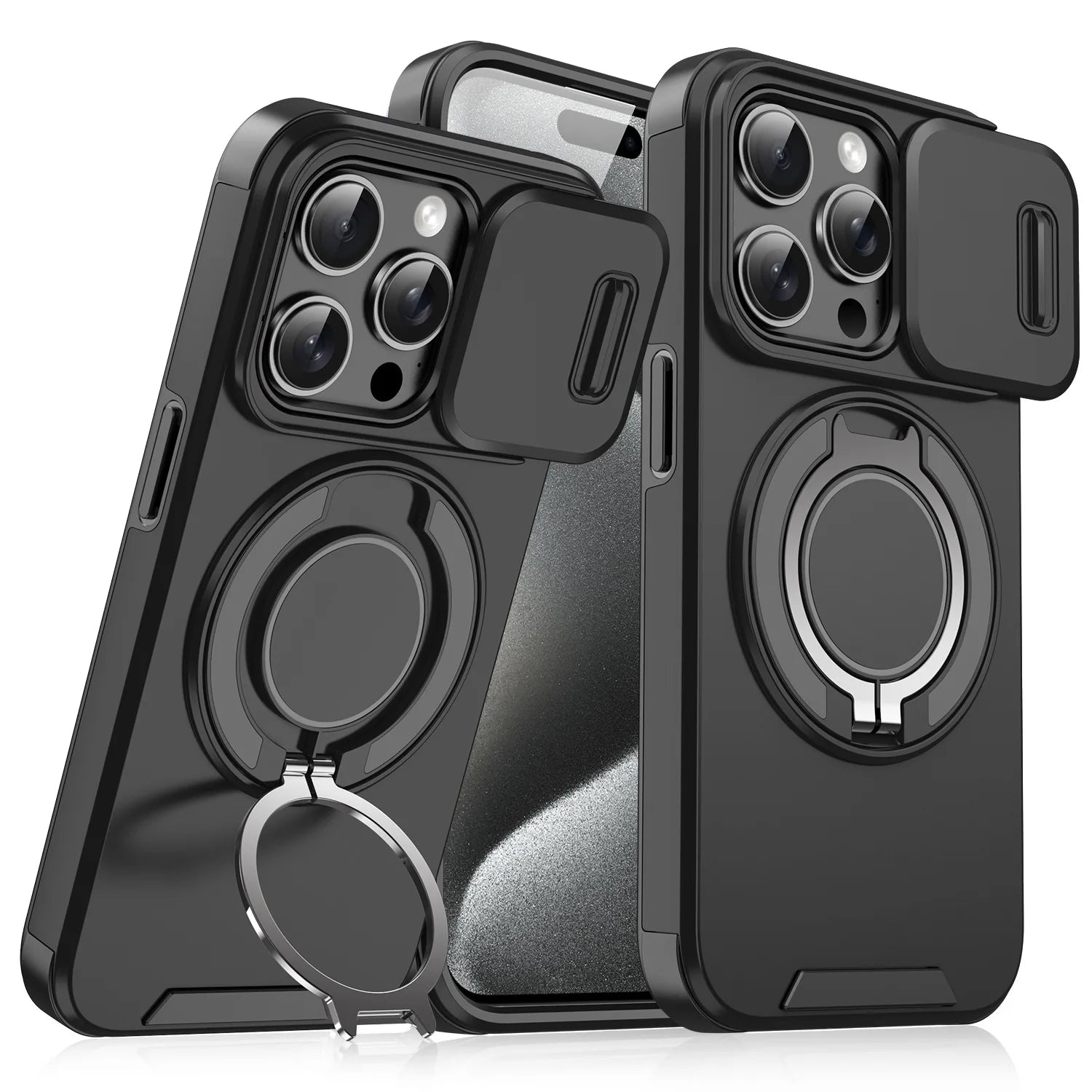 PremiumHeavy Duty Antishock Rotating Stand Phone Case for iPhone 16 Pro Max Magnetic Camera Sliding Cover Shockproof Case