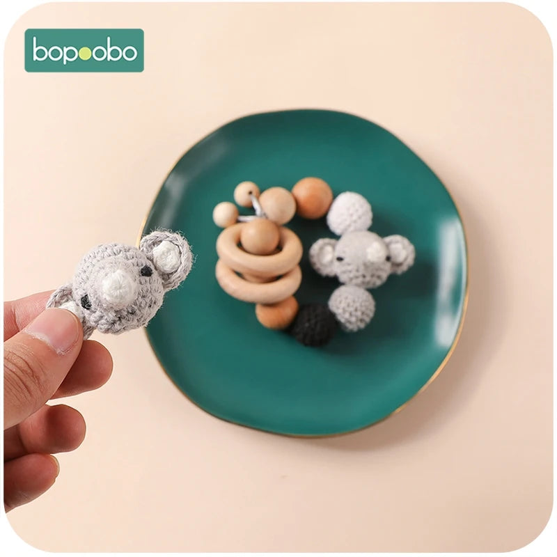Bopoobo 1/5pc Wooden Crochet Beads Panda Chewable Beads DIY Wooden Teething Knitting Beads Jewelry Crib Sensory Toy Baby Teether