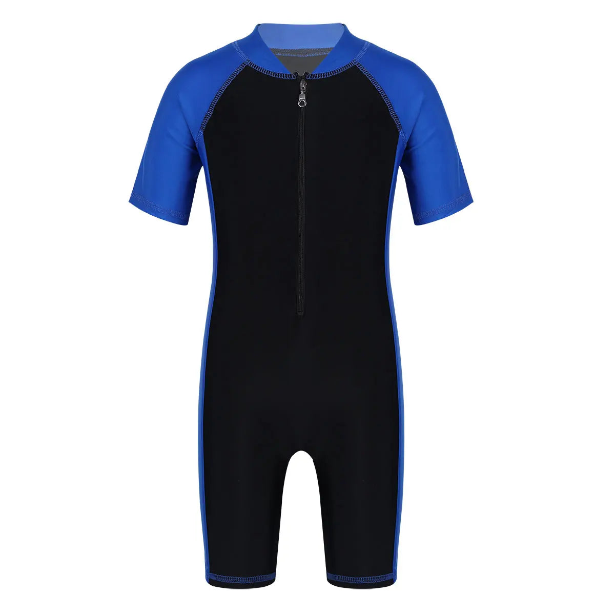 Kids Boys Girls One-piece Suits Rash Guards for Surfing Short Sleeves Zippered Shorty Wetsuits Swimsuit Swimwear Bathing Suits