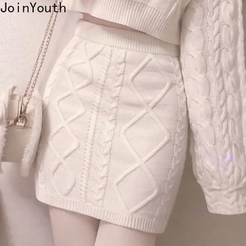 Joinyouth Japanese Fashion Suit Two Piece Set Women Ribbed Cropped Pullovers Bodycon Mini Skirt Ropa Mujer Knitted 2 Piece Set