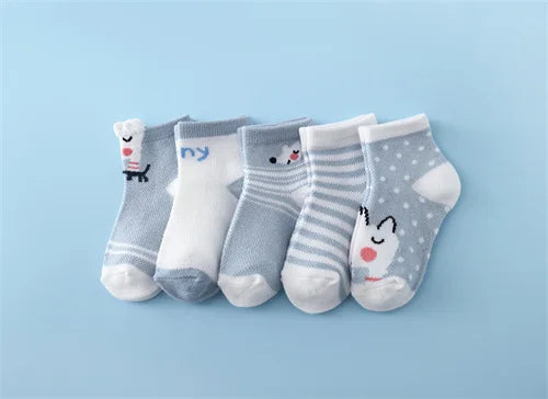 Lawadka 5Pairs/set New Summer Thin Newborn Baby Boys Girls Socks Cotton Infant Floor Sock Casual Cartoon Toddler 0-24Month