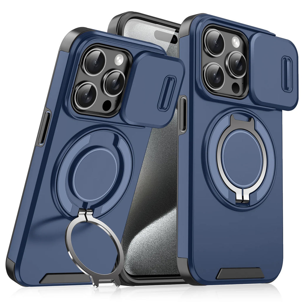 PremiumHeavy Duty Antishock Rotating Stand Phone Case for iPhone 16 Pro Max Magnetic Camera Sliding Cover Shockproof Case