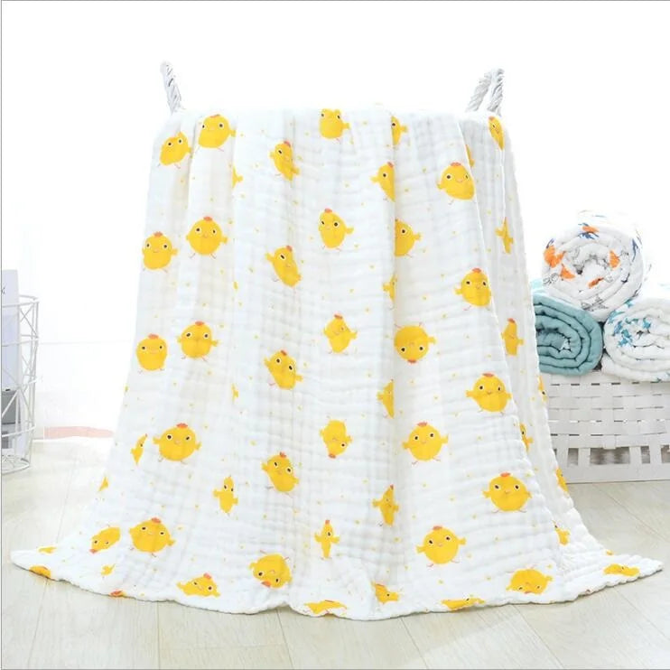Kids Muslin Cotton Sleeping Blanket Bath Towel 110x110cm Strong Water Absorption 6 Layers Baby Breathable Bedding Muslin Blanket