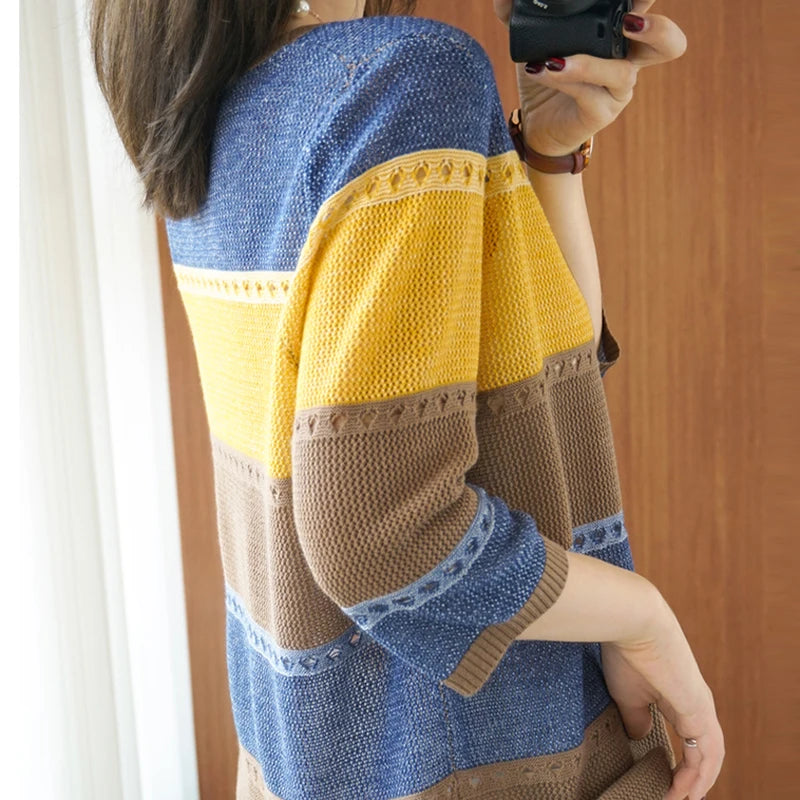 Summer Women knitted Short sleeve 2026 Thin Sweater Female Hollow Out Turtleneck Pullover Ladies knit Cotton Loose Jumpers