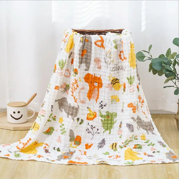 Kids Muslin Cotton Sleeping Blanket Bath Towel 110x110cm Strong Water Absorption 6 Layers Baby Breathable Bedding Muslin Blanket