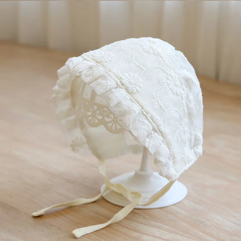 Lace Ruffle Baby Girl Bonnet Hat Spring Summer Breathable Mesh Kids Hat Sweet Princess Adjustable Beanies Hat for Newborn Infant