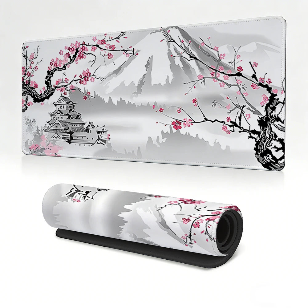 Dark Purple Cherry Blossom Desk Mat, Minimalist Japanese Aesthetic Large Extended Mouse Pad Smooth Surface Ordinateur Portable