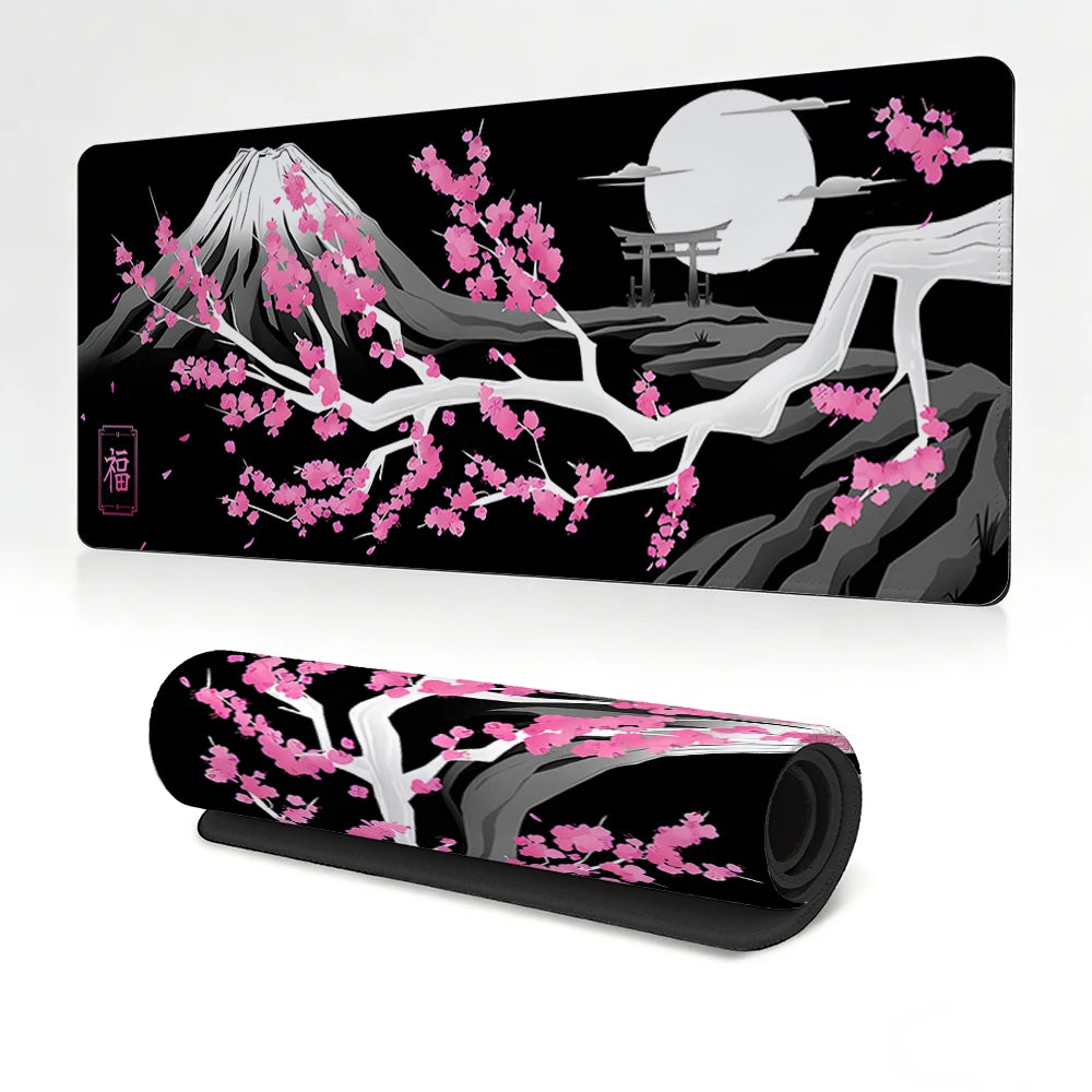 Dark Purple Cherry Blossom Desk Mat, Minimalist Japanese Aesthetic Large Extended Mouse Pad Smooth Surface Ordinateur Portable