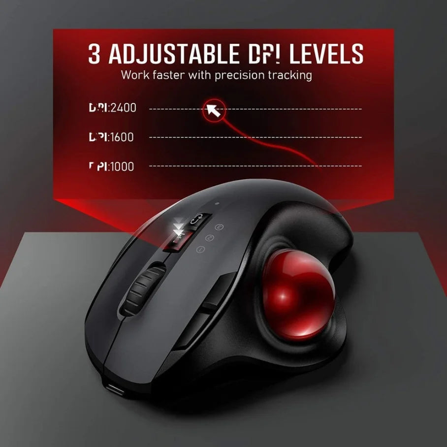 Wireless USB Trackball Mouse 2400DPI Rechargeable Ergonomic Right-Handed Mouse for PC Laptop-in Stock