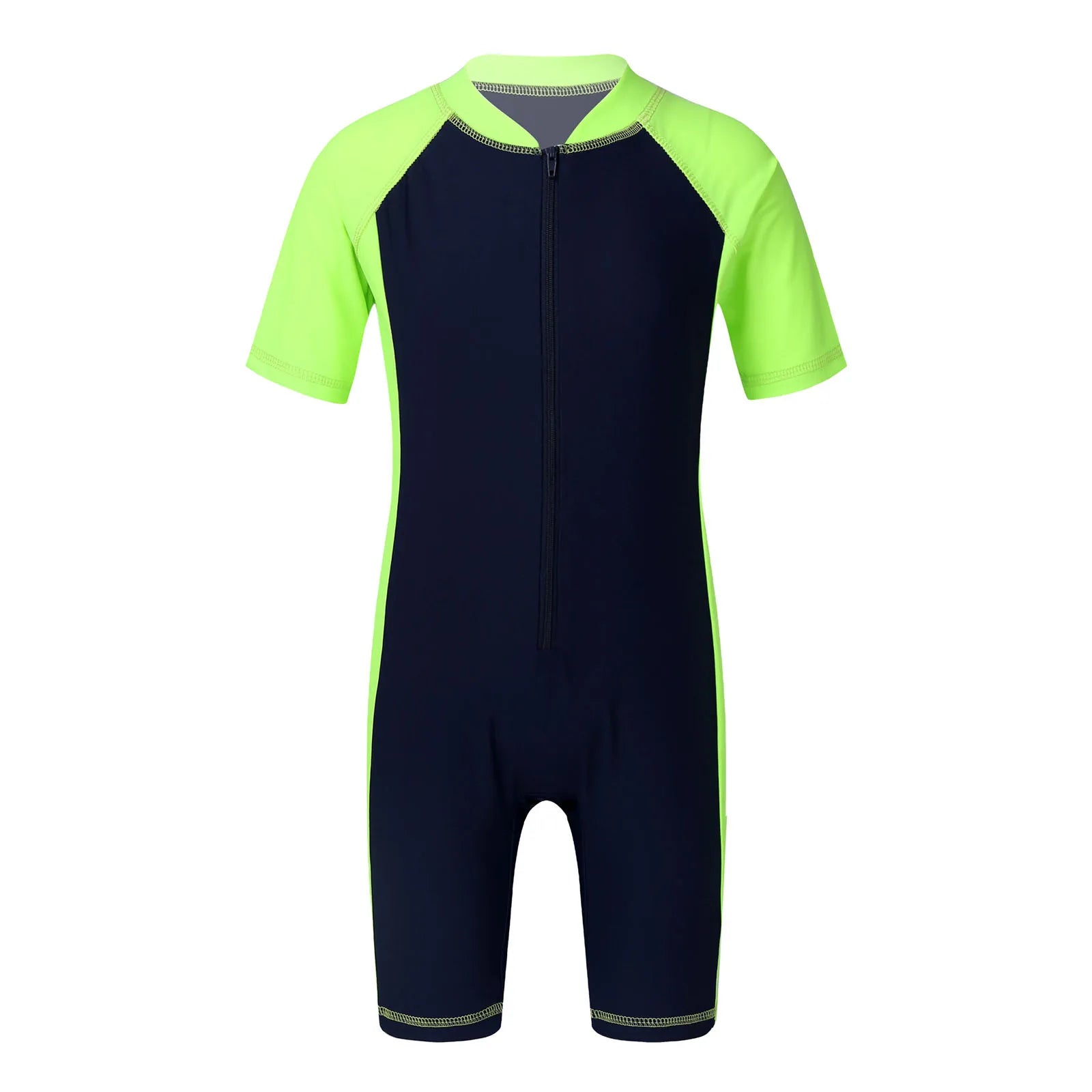 Kids Boys Girls One-piece Suits Rash Guards for Surfing Short Sleeves Zippered Shorty Wetsuits Swimsuit Swimwear Bathing Suits