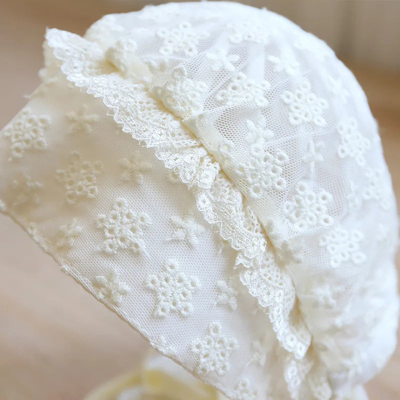 Lace Ruffle Baby Girl Bonnet Hat Spring Summer Breathable Mesh Kids Hat Sweet Princess Adjustable Beanies Hat for Newborn Infant