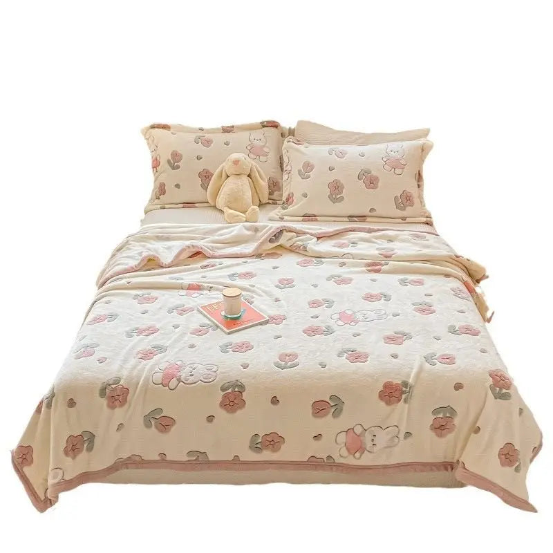 205 New Popular Double-Sided Coral Sherpa Flannel Blanket 100% Polyester Autumn Season Knitted Korean Style Festival Pattern