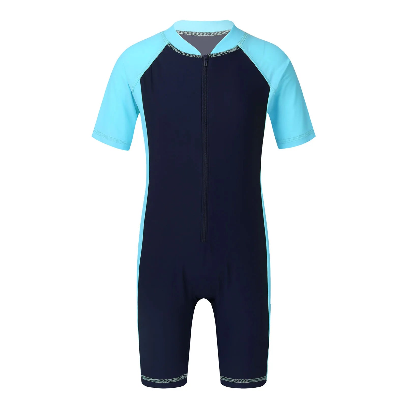 Kids Boys Girls One-piece Suits Rash Guards for Surfing Short Sleeves Zippered Shorty Wetsuits Swimsuit Swimwear Bathing Suits