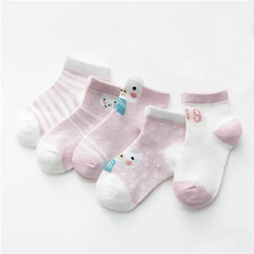5Pairs/pack Baby Boys Girls Socks For Newborn Spring Summer Mesh Thin Cartoon Infant Toddler Girl Boy Socks For Baby 0-24Month