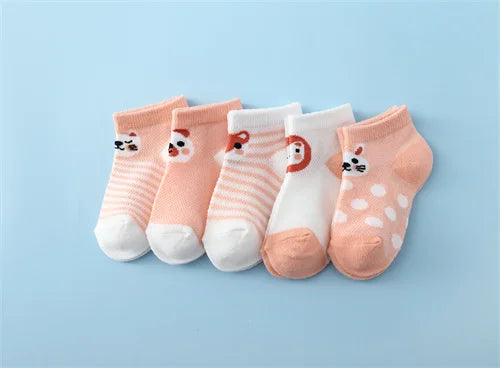 Lawadka 5Pairs/set New Summer Thin Newborn Baby Boys Girls Socks Cotton Infant Floor Sock Casual Cartoon Toddler 0-24Month