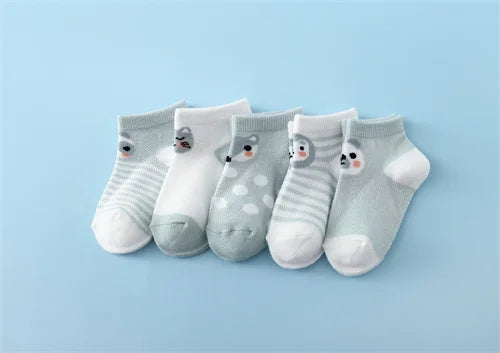 Lawadka 5Pairs/set New Summer Thin Newborn Baby Boys Girls Socks Cotton Infant Floor Sock Casual Cartoon Toddler 0-24Month