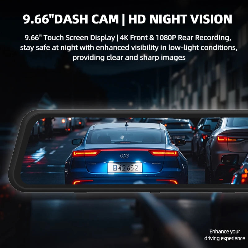 Android Rearview Mirror with Recording Function 9.66" Dual Recorder CarPlay Dashcam for Cars