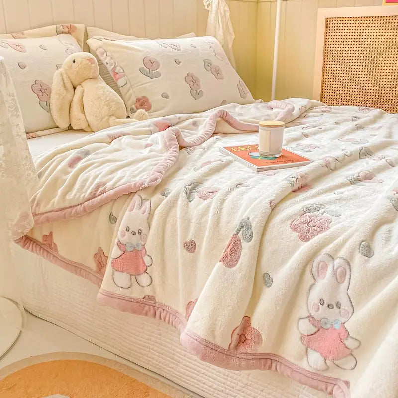 205 New Popular Double-Sided Coral Sherpa Flannel Blanket 100% Polyester Autumn Season Knitted Korean Style Festival Pattern