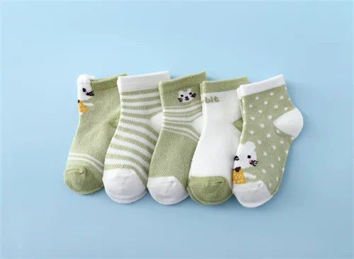 Lawadka 5Pairs/set New Summer Thin Newborn Baby Boys Girls Socks Cotton Infant Floor Sock Casual Cartoon Toddler 0-24Month