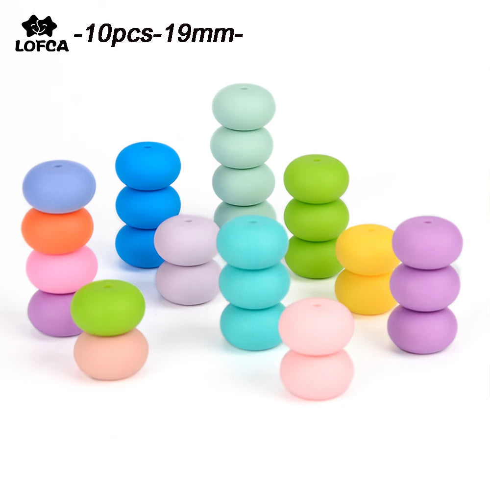 LOFCA 10pcs Abacus 19mm Silicone Teething Beads Beaded Necklace Silicone BPA Free Food Grade Chew Bead Baby Pacifier Chain