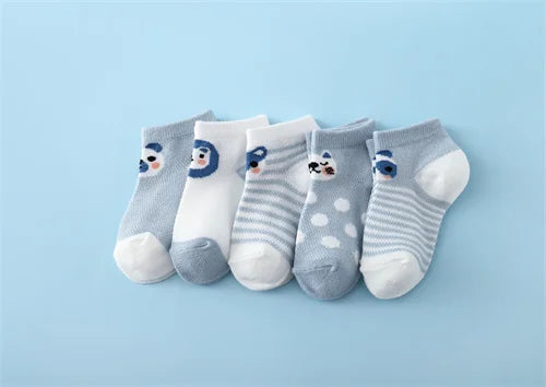Lawadka 5Pairs/set New Summer Thin Newborn Baby Boys Girls Socks Cotton Infant Floor Sock Casual Cartoon Toddler 0-24Month