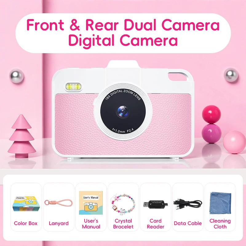 Portable Small Educational Toys Christmas Birthday Gifts Dual Lens Mini HD Digital Cameras Video Capture TF Card Rechargeable