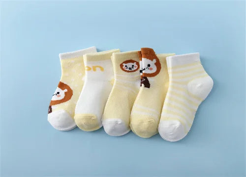 Lawadka 5Pairs/set New Summer Thin Newborn Baby Boys Girls Socks Cotton Infant Floor Sock Casual Cartoon Toddler 0-24Month
