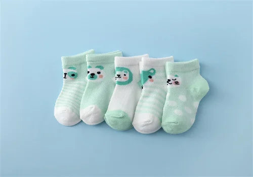 Lawadka 5Pairs/set New Summer Thin Newborn Baby Boys Girls Socks Cotton Infant Floor Sock Casual Cartoon Toddler 0-24Month