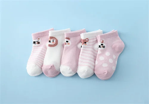 Lawadka 5Pairs/set New Summer Thin Newborn Baby Boys Girls Socks Cotton Infant Floor Sock Casual Cartoon Toddler 0-24Month