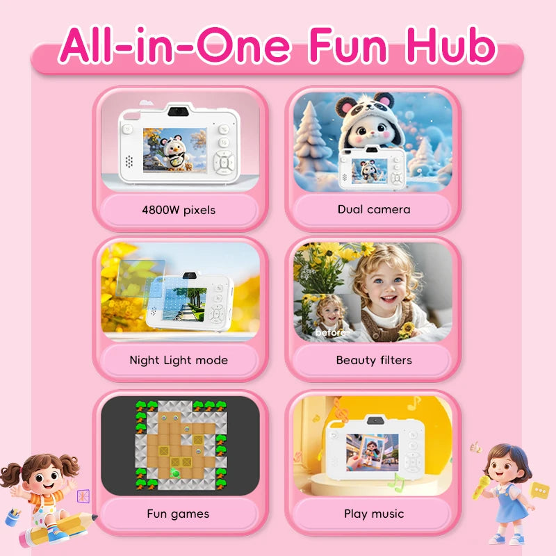 Portable Small Educational Toys Christmas Birthday Gifts Dual Lens Mini HD Digital Cameras Video Capture TF Card Rechargeable
