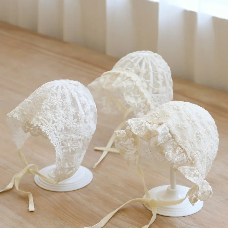 Lace Ruffle Baby Girl Bonnet Hat Spring Summer Breathable Mesh Kids Hat Sweet Princess Adjustable Beanies Hat for Newborn Infant
