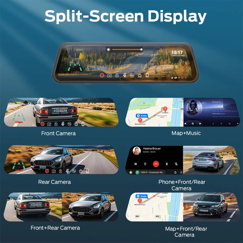Android Rearview Mirror with Recording Function 9.66" Dual Recorder CarPlay Dashcam for Cars