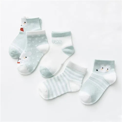 5Pairs/pack Baby Boys Girls Socks For Newborn Spring Summer Mesh Thin Cartoon Infant Toddler Girl Boy Socks For Baby 0-24Month