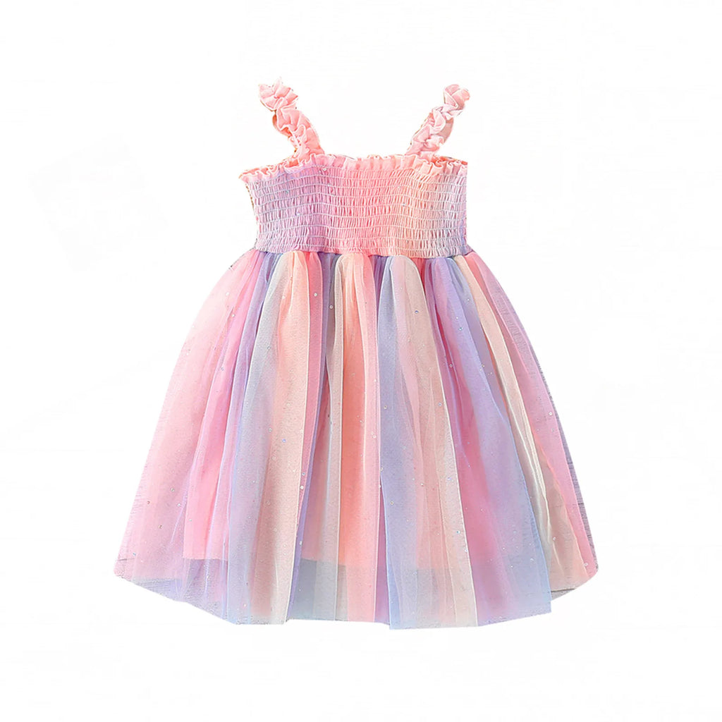 Citgeett Summer Kids Girls Suspender Dress Rainbow Mesh Slip Princess Travel Vacation Clothes