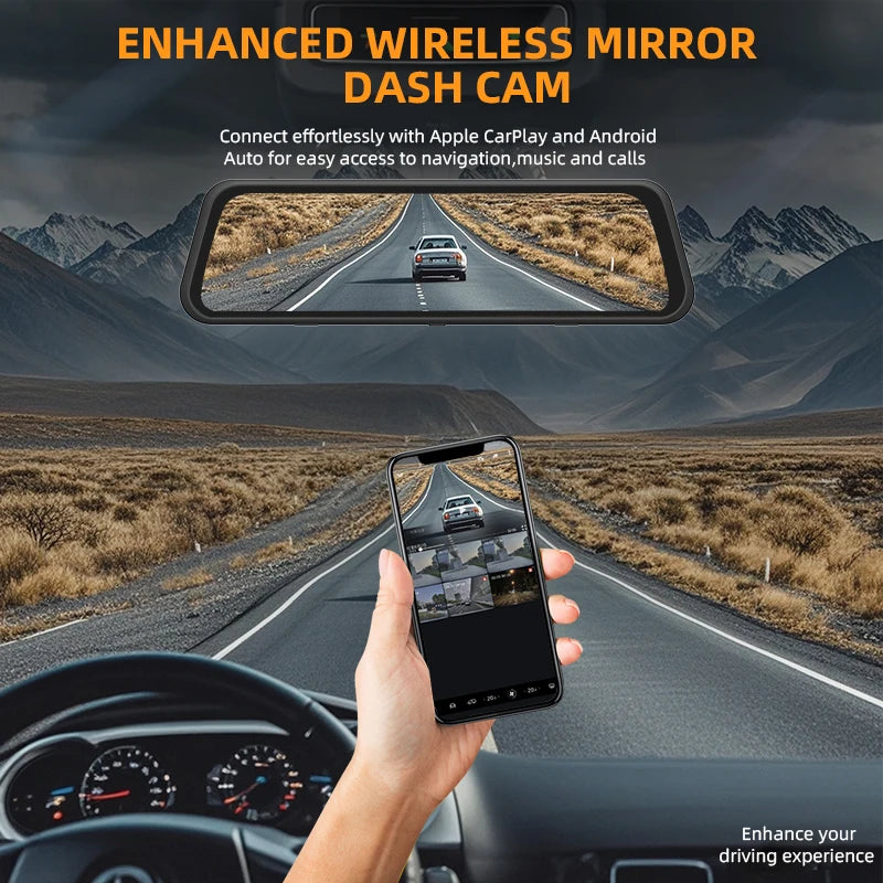 Android Rearview Mirror with Recording Function 9.66" Dual Recorder CarPlay Dashcam for Cars