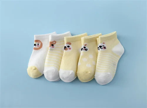 Lawadka 5Pairs/set New Summer Thin Newborn Baby Boys Girls Socks Cotton Infant Floor Sock Casual Cartoon Toddler 0-24Month