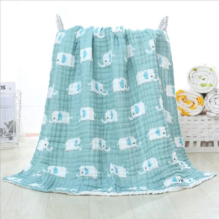 Kids Muslin Cotton Sleeping Blanket Bath Towel 110x110cm Strong Water Absorption 6 Layers Baby Breathable Bedding Muslin Blanket