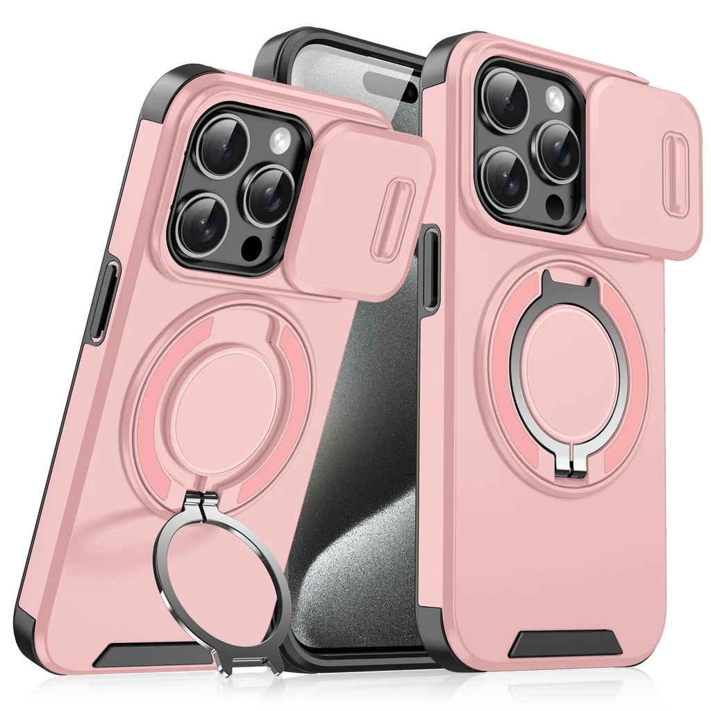 PremiumHeavy Duty Antishock Rotating Stand Phone Case for iPhone 16 Pro Max Magnetic Camera Sliding Cover Shockproof Case